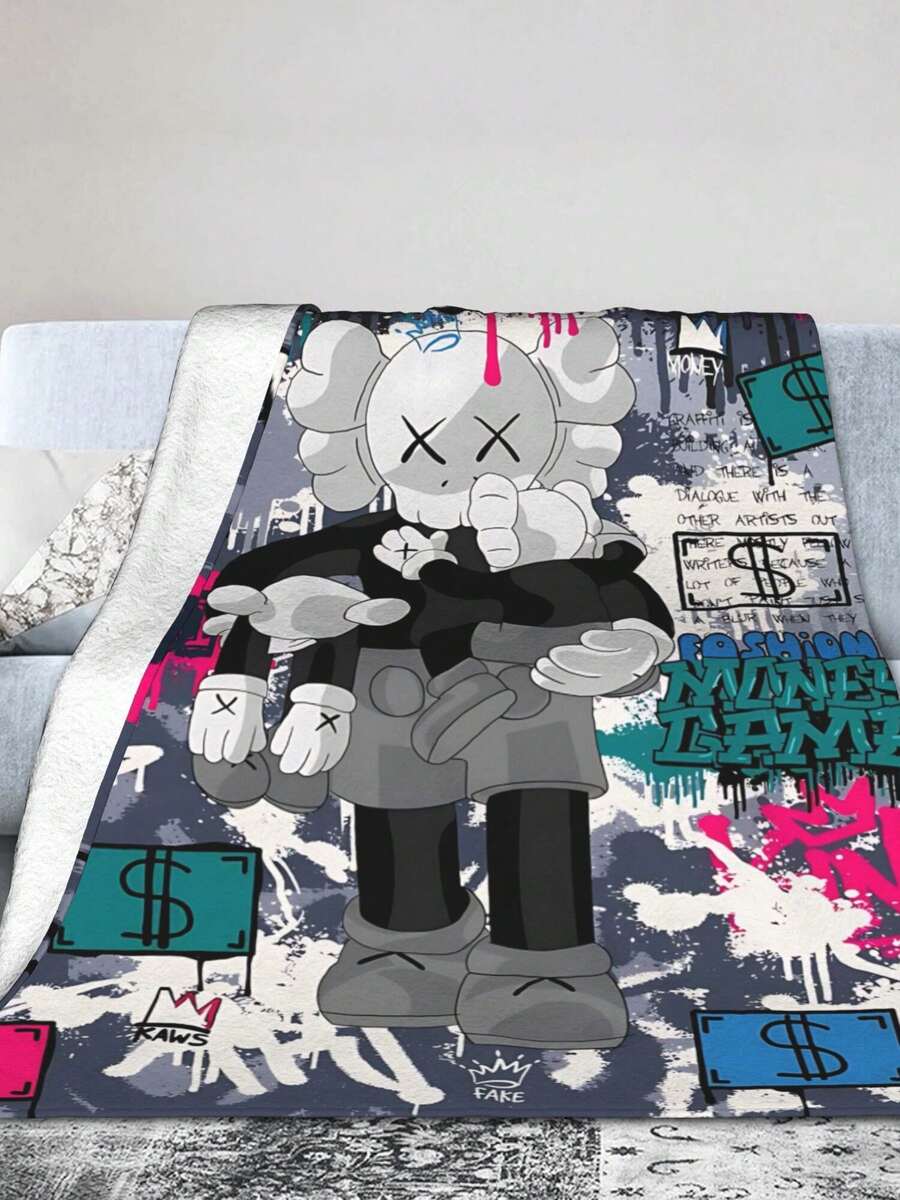 Kawss Kawaii Kaw Blanket The Ultimate Anime Fan Gift - Luxuriously Soft Flannel Blanket, Cartoon Printed Throw For Home, Camping, Travel, Perfect For Christmas & Birthdays - 黑色 - 查看 1