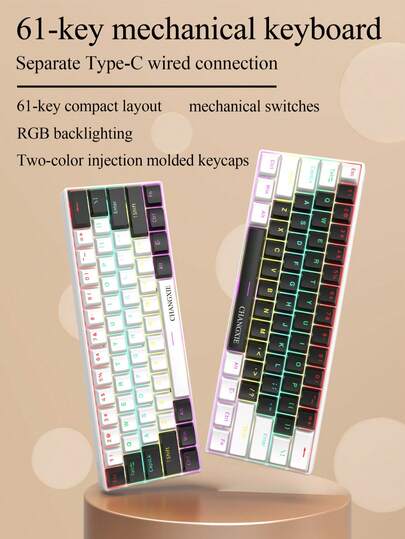 Clavier filaire compact à 60%, clavier mécanique à interrupteur rouge, 61 touches, rétroéclairage RVB, conception ergonomique, clavier mécanique compact et portable pour bureau/ordinateur, convient aux tablettes Windows, ordinateurs portables, etc.