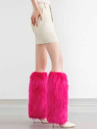 1 Pair Warm Fuzzy Y2K Leg Warmers In Red/White/Black/Purple/Yellow, Autumn/Winter (May Have Slight Shedding)