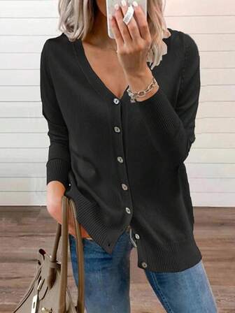 Women's Fashion V-Neck Knitted Cardigan And Sweater, Stylish Outerwear