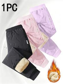 Calça Esportiva Casual com Forro Térmico Feminina, Calça de Moletom Quente para Inverno - Preto - Visão 1
