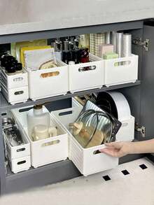 1 hộp đựng đồ gấp gọn có thể thu gọn, ngăn kéo đựng đồ nhà bếp, hộp nhựa có thể gấp gọn dùng cho gia đình, phòng đựng thức ăn, ký túc xá, đồ ăn nhẹ, đồ dùng - trắng - Xem 2