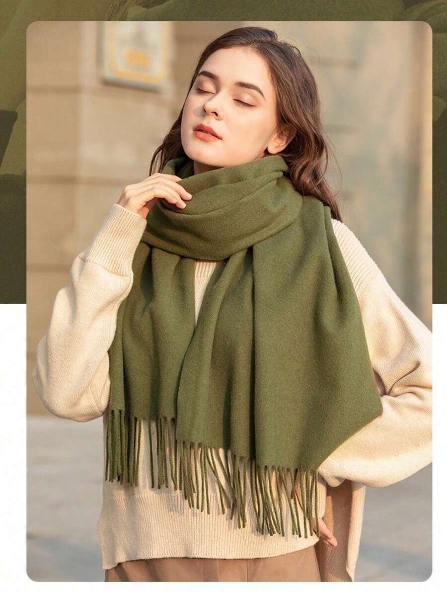Thick Long Shawl/Blanket, 280g - Verde-musgo - View 1