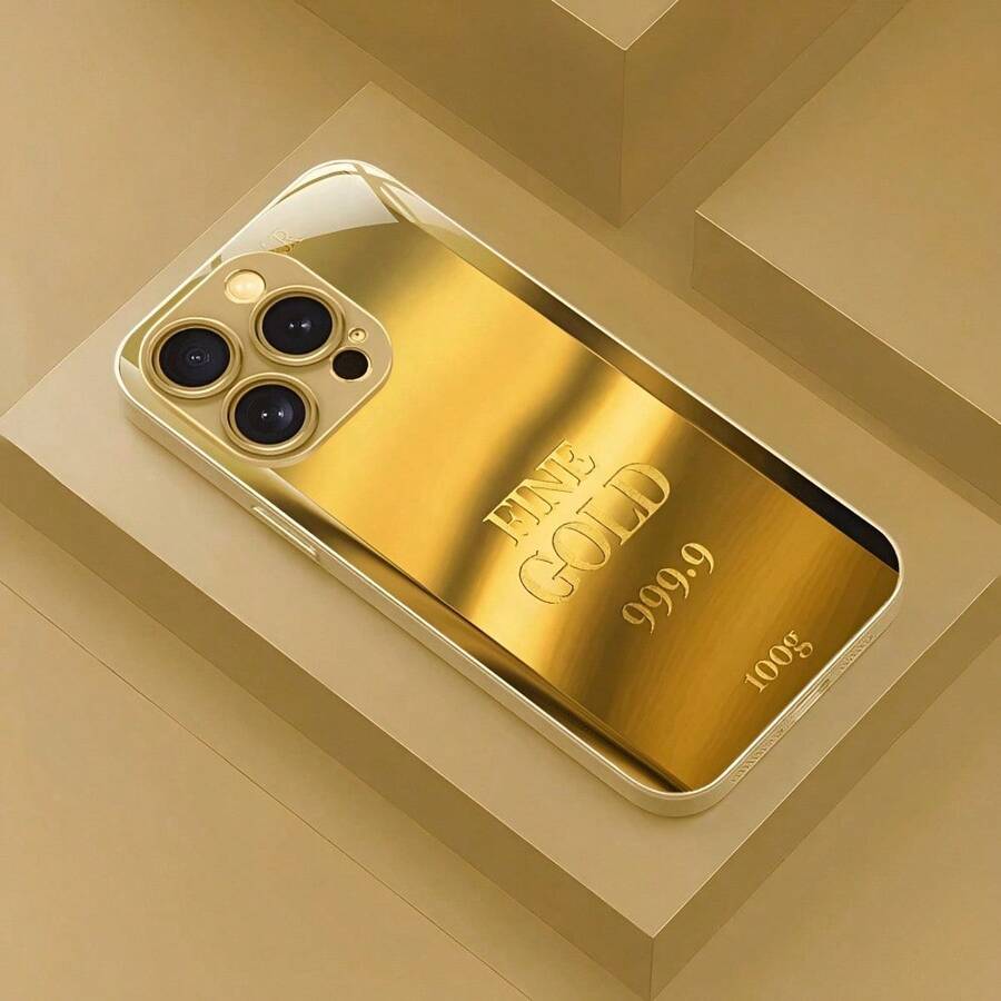 Pure Gold Metallic Texture Tempered Glass Phone Case. Suitable For IPhone 17 /16/ 15/ 14/ 13/ 12/ 11/ Plus/ Pro/ Pro Max 17Air And Galaxy S25/S24 Plus/S23/S22 Ultra/FEModels. Luxurious Gold, Gift For Her, Gold Design, Stain-Resistant, Durable And Beautiful, Fashion Accessories, Durable Materials, Fashionable Phone Cases, Technology Enthusiasts - 金色 - 查看 1