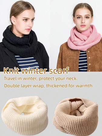Winter Ski Neck Warmer For Women, Reversible Thick Knitted Scarf Neck Gaiter, Unisex Windproof Warm Neckwarmer For Skiing, Cycling, Outdoor Activities