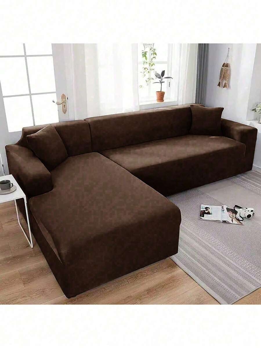 1pc Solid Color Latex Stretch Sofa Cover, Modern All-Season One-Piece Full Coverage Sofa Slipcover, Pet-Friendly Machine Washable Sofa Protector, Pet-Friendly Home Decor, 1-Seater, 2-Seater, 3-Seater, 4-Seater - Dark Brown - View 1