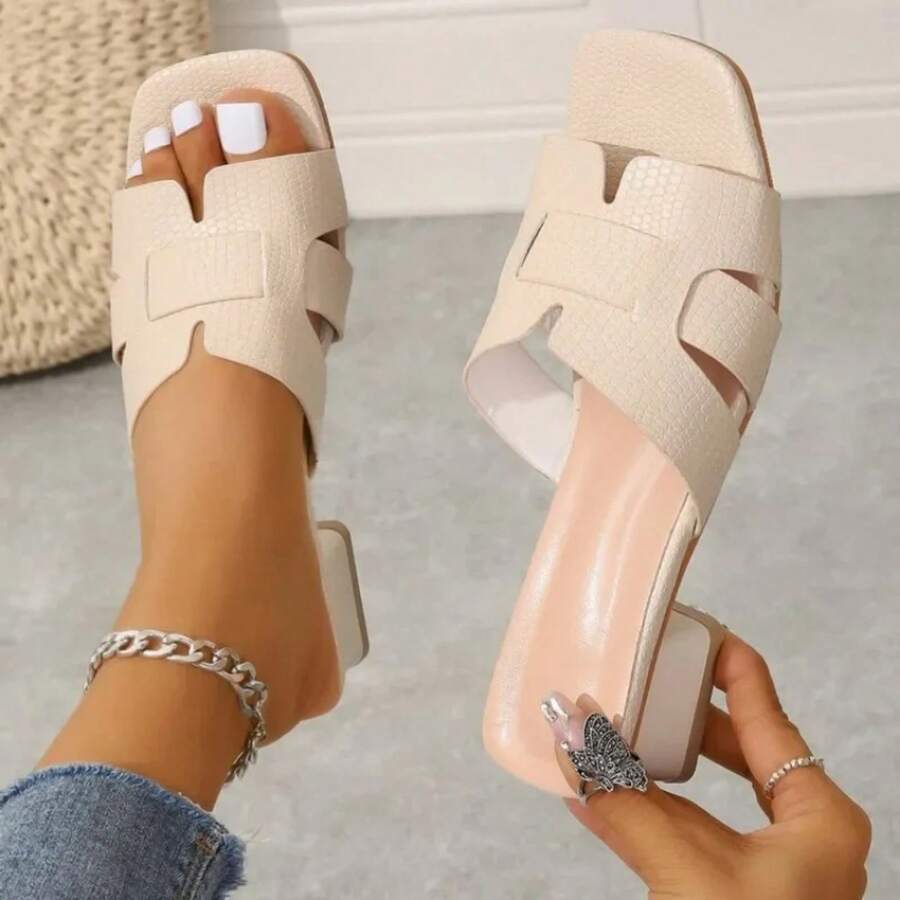 Sandalias de tacón grueso para mujeres, elegantes sandalias blancas de boda, a la moda, con tacones cuadrados y abiertos - Negro - Ver 1
