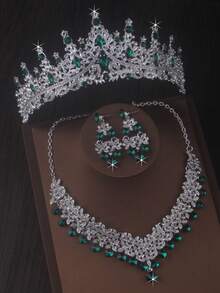 Bridal Accessories High End Bridal Crown Headwear Wedding Chain Baroque New Queen's Crown Wedding Necklace Earrings Accessories - 皇冠+項鍊+耳環套裝 - 查看 13