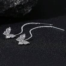 1对长款水晶叶子耳钉，叶子饰品 - 銀色 - 查看 3