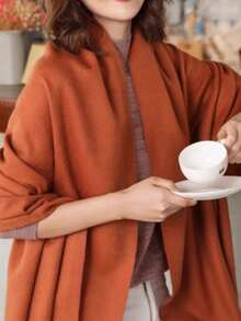 Thick Long Shawl/Blanket, 280g - Terracotta - View 2