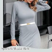 SUOSDEY 4 Pack Women Elastic Belt, Ladies Stretch Belt Dresses Pants Thin Waist Gold Belt - 黑+棕+紅+白 - 查看 2