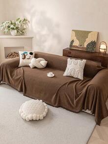 1pc High Pile Chenille Sofa Cover, Herringbone Solid Color Sofa Blanket, All Season Universal Sofa Throw, Anti-Dust And Anti-Scratch, One-Piece Sofa Cover - Brown - View 6
