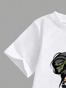 Toddler Girl Cartoon Print Round Neck Short Sleeve Top And Skirt Set - White - View 4