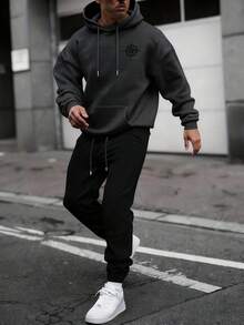 男士抽绳连帽宽松休闲百搭运动服 - 黑色 - 查看 2