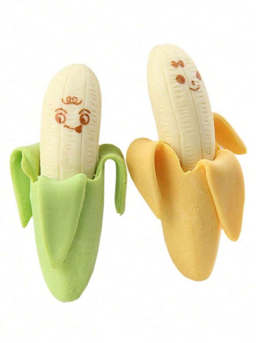 10pcs/8pcs/6pcs/4pcs/2pcs Banana Erasers, Banana Shaped Pencil Erasers, Novelty Banana Stationery, Cute Cartoon Erasers, Prizes, Gifts, Random Colors - Multicolor - View 1