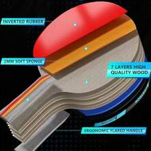 2支乒乓球拍+3个乒乓球+1个收纳袋，高弹力初学者乒乓球套装，儿童/学生专业级单/双面球拍