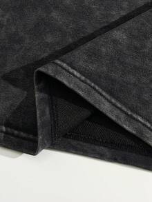 Men's Washed Black Short Sleeve T-Shirt, Vintage Dark Tone Minimalist Dystopian Style, Suitable For Casual Wear, School And Daily Life - Black - View 7