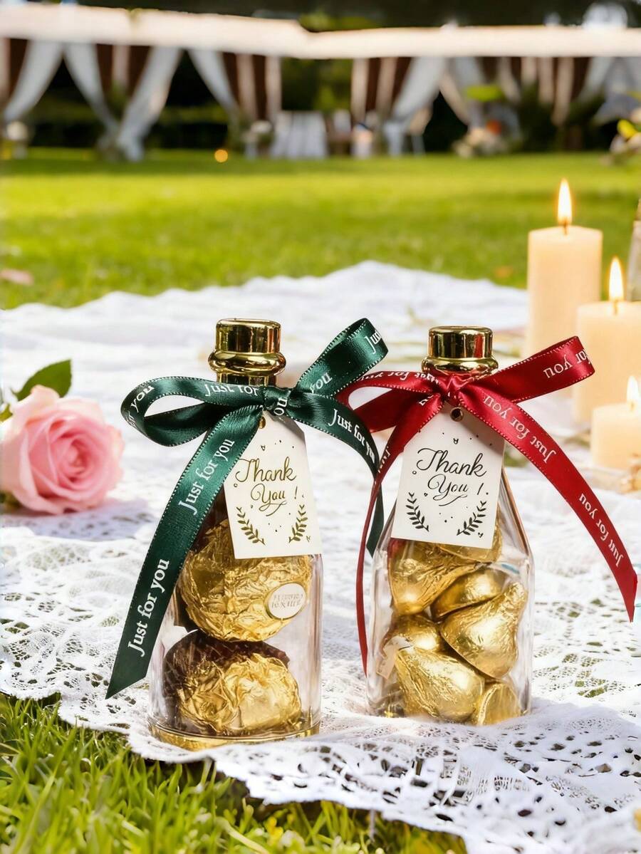 个性化透明DIY定制塑料香槟瓶巧克力糖果盒迷你婚礼蝴蝶结丝带瓶形礼盒派对婴儿派对礼物生日婚礼派对礼品容器儿童糖果包装礼品糖果包装盒