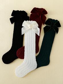 4 đôi tất đế bằng không lộ nơ màu trơn cho bé gái, thích hợp để mặc hàng ngày - Nhiều màu - Xem 5