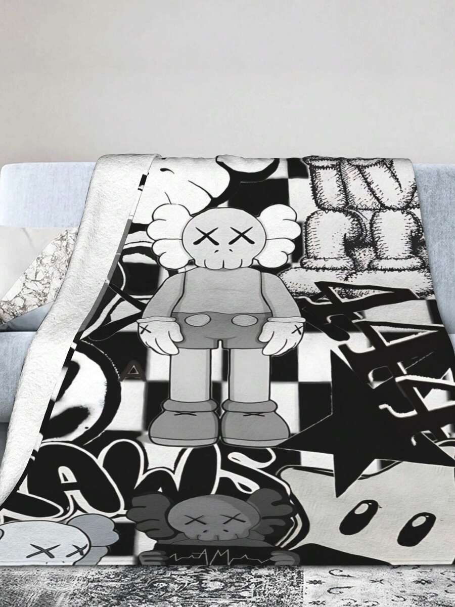 Kawss Kawaii Kaw Blanket The Ultimate Anime Fan Gift - Luxuriously Soft Flannel Blanket, Cartoon Printed Throw For Home, Camping, Travel, Perfect For Christmas & Birthdays - 黑色 - 查看 1