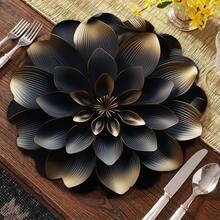 4 Pieces Modern Black Gold Stacked Petal Metal Texture Placemats - Luxury Table Art, Rectangular Polyester Placemats, Elegant Floral Design, Hand Wash Only, Table Decoration - 4件裝 - 15x15英寸 - 查看 6