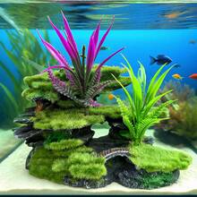 一套全新水族箱装饰——耐用ABS树脂仿岩石，搭配人造苔藓和紫色水生植物，增强水下景观，为鱼虾提供天然的藏身之处 | 适用于鱼缸、龟缸和水景 | 表面纹理设计，树脂材质，适用于海水水族箱 - 彩色 - 查看 13