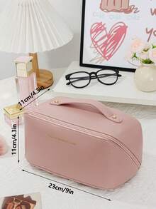 1个粉色PU皮革枕形包，便携高端旅行化妆包，时尚休闲大容量便携拉链化妆包，旅行度假必备化妆包，可收纳卫生巾、卫生棉、有线耳机、头戴式耳机、充电器、口红、化妆品、香水、护肤品和美容产品，家居装饰，适合妈妈、女性、护士、学生、女学生、钥匙、节日礼物、旅行必备、旅行、情人节、房间装饰、钱包必备、女士化妆包、钱包必备物品、邮轮必备、设计师手提包、基础款、梳妆台必备、房间、可爱化妆包 - 粉色 - 查看 7