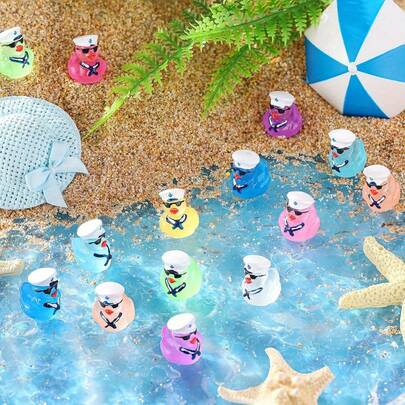 12/24/40/60pcs Mini Luminous Ducklings, Mini Resin Sailor Nautical Duckies With Fashionable Glasses, Resin Statuettes, Resin Duckies For Micro Landscape Garden Home Decor (Random Colors)