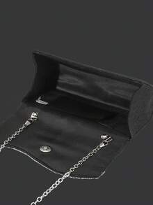 闪耀优雅的女士水钻晚宴包/手拿包，精致褶皱派对包/单肩包/钱包，搭配闪亮水钻三件套：高端水钻吊坠项链、耳环、手链，以及闪亮亮片晚礼服，适合参加派对、舞会、聚会、晚宴等场合。 - 黑色 - 查看 7