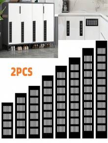 2件套通风面板排气表燃气出口柜门透气网铝合金透气孔装饰盖柜体冷却格栅门 - 黑色 - 查看 1