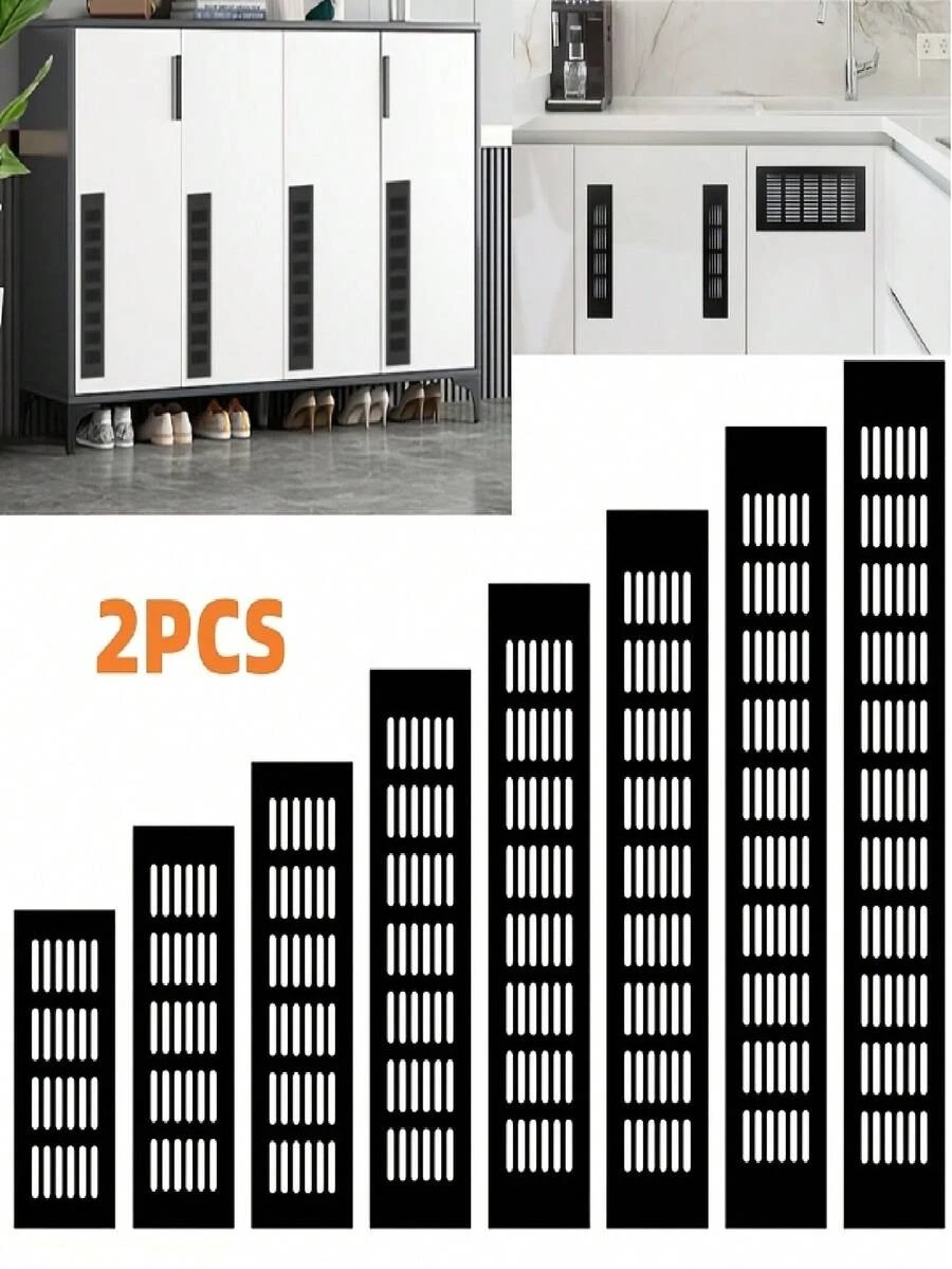 2件套通风面板排气表燃气出口柜门透气网铝合金透气孔装饰盖柜体冷却格栅门 - 黑色 - 查看 1