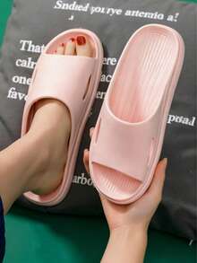 New Summer Fashion Women's Slippers, Featuring Side Openings And Vertical Textured Soles. Made Of EVA Material, Soft, Comfortable, Lightweight And Breathable. - Pink - View 3