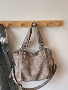 Nouveau sac fourre-tout de grande capacité, sac à épaule polyvalent pour femmes, sac bandoulière et sous le bras de couleur unie mate - Kaki - Voir 6