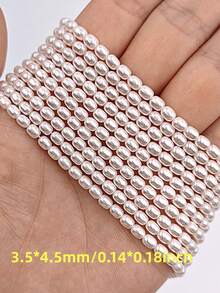 米粒形珍珠珠，适用于DIY手链、项链、耳环等首饰制作，不易刮花，无瑕疵，不褪色，16英寸/串 - 白色 - 查看 5