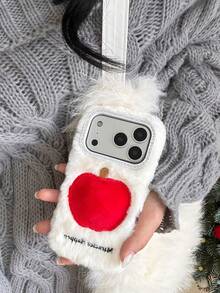 Bling Rhinestone Fluffy Red Apple Christmas Gifts Phone Case, Fashionable Exclusive Design Protective Cover For IPhone 17/17 Pro Max/16/15/14/13