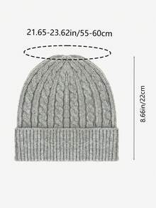 2pcs/Set Unisex Fashion Simple Versatile Cable Knit Beanie Hat & Full Finger Gloves Set, Autumn/Winter Warm Outfit, Suitable For Daily Casual Wear And As Gifts Winter Clothing - Grey - View 2