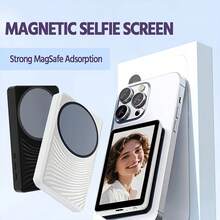 Magnetyczny monitor do vlogów – ładowalny magnetyczny ekran do selfie z vlogami | 3,6 V, podwójne zasilanie (bateria/USB), kompatybilny z telefonami z systemem iOS i Androidem | Nadaje się do transmisji na żywo, tworzenia treści i selfie - Falisty - Zobacz 3