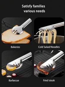 1 chiếc kẹp nướng hình bán nguyệt/tròn bằng thép không gỉ, kẹp thực phẩm dùng trong nhà bếp, kẹp rau củ, kẹp salad, kẹp mì ống, kẹp bít tết chiên kiểu phương Tây, kẹp thịt nướng, kẹp đồ chiên, kẹp bánh, kẹp phục vụ tiệc buffet. - Bạc - Xem 9
