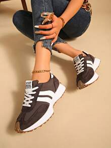 Women's Fashion Thick-Soled Sneakers, Waist-Slimming Sole Design, Fashionable Breathable Walking Shoes, Comfortable Support, Suitable For Daily Wear And Fitness, Sports Shoes, Casual Shoes - Brown - View 5