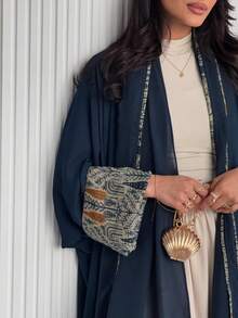 2pcs Set: Polyester Floral Print Long Cardigan Robe + Chiffon Printed Scarf, Suitable For All Seasons