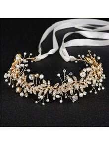 1 قطعة شريط رأس للعروس مزين بأوراق من سبائك السيراميك والخرز الصناعي، مناسب للاستخدام اليومي والأعراس والهدايا والأعياد وتزيين الشعر، إكسسوارات شتوية للشعر