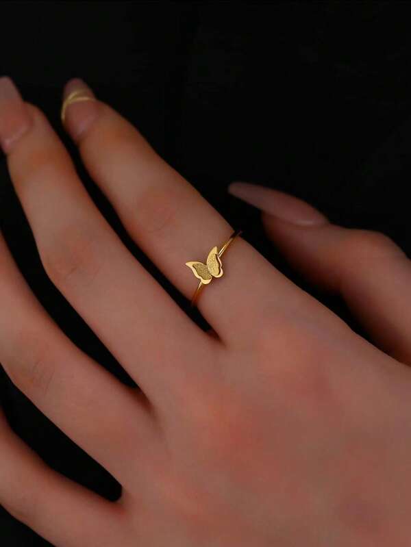 1pc Fashionable Elegant Minimalist Stainless Steel Butterfly Ring