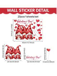 40*30cm Vintage Cupid Gnome Heart Shaped Valentine's Day Party Decor Wall Sticker, Cartoon Atmosphere Window Decal - Multicolor - View 11