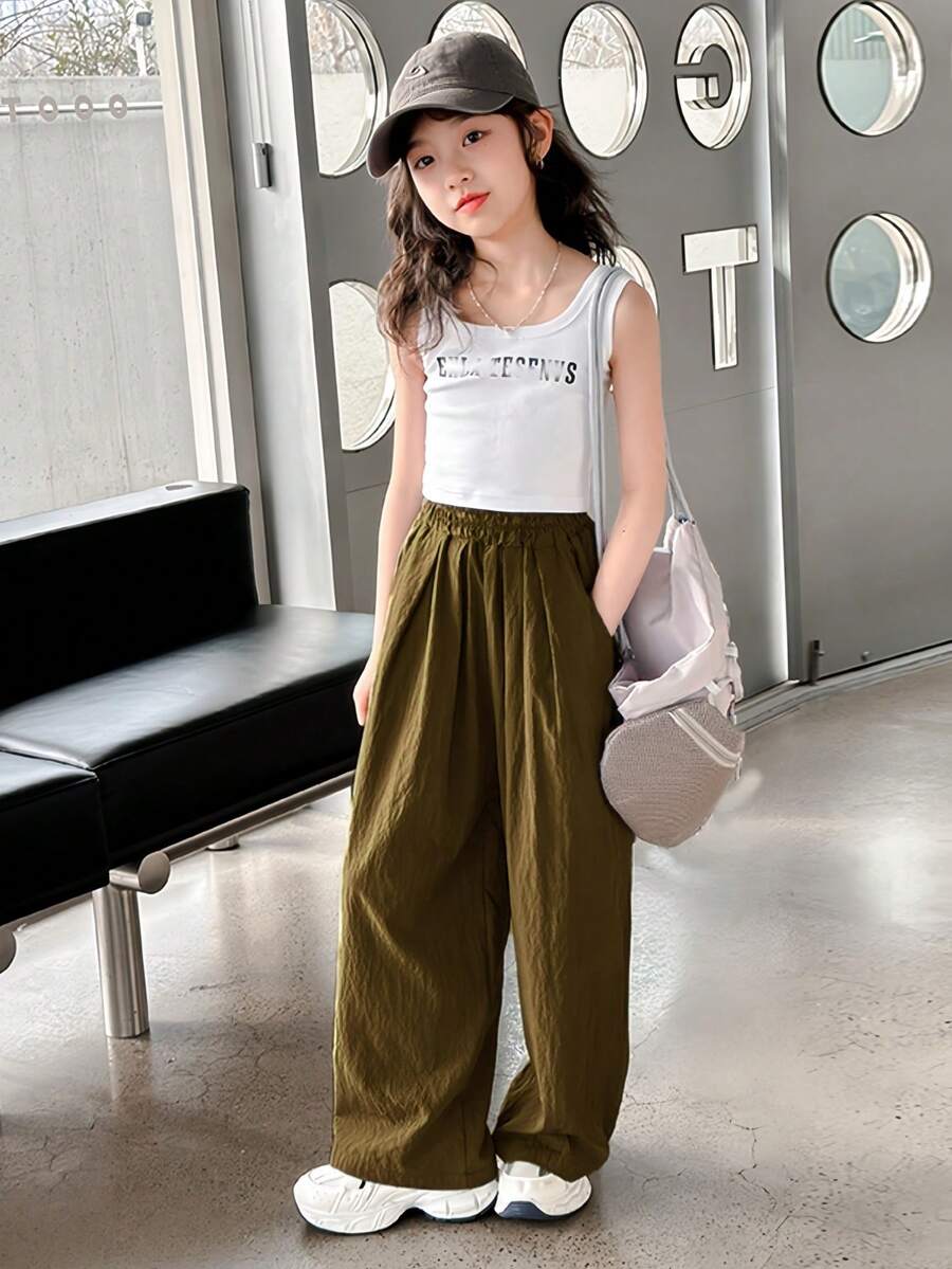 Quần ống rộng cho bé gái, Quần dài thường ngày đa năng, Quần áo phong cách mới cho bé gái tuổi mới lớn - Cà phê nâu - Xem 1