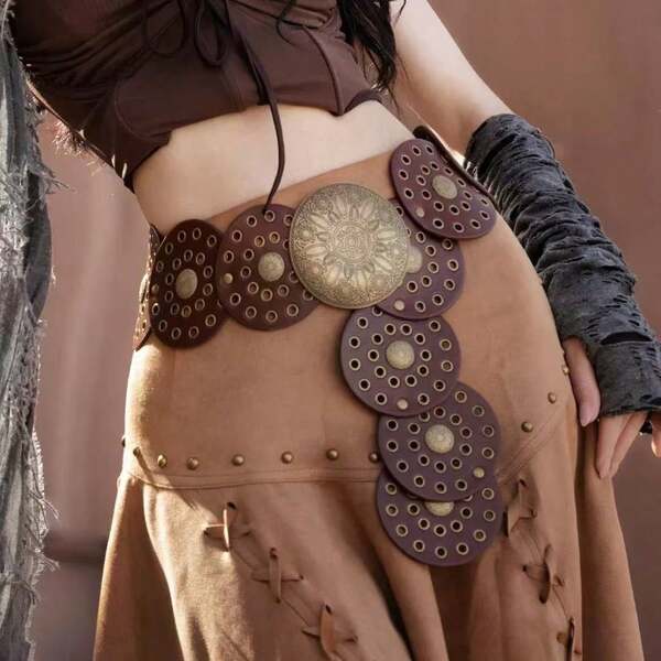 Cinto Feminino Estilo Boêmio em Aço Inoxidável com Fivela Vazada Retalhos, Design Retrô Vintage