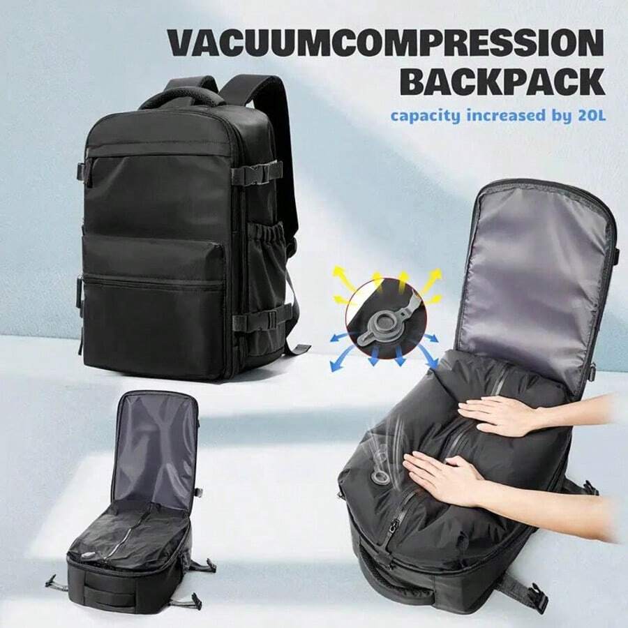 Zaino a compressione sottovuoto - Nylon, tasche multiple per lo stoccaggio, escursionismo, campeggio e viaggi d'affari, design salvaspazio, chiusura con cerniera resistente, zaino da viaggio, adatto per i viaggi aerei