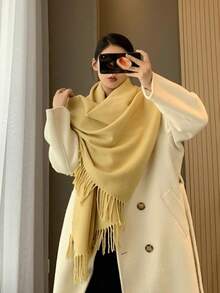Echarpe Cachecol Manta Pashmina Lenço Xale Longo Grosso 280g - Amarelo - Visão 2