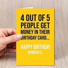بطاقة تهنئة بعيد الميلاد ذات موضوع مالي مع مظروف - تصميم "عيد ميلاد رقم 5" مع نص جريء ورسالة مضحكة، مناسبة للأصدقاء وعشاق الفكاهة، مثالية لاحتفالات عيد الميلاد، بطاقة عيد ميلاد ساخرة|بطاقة تهنئة ورقية|بطاقة احتفال، ديكور مضحك