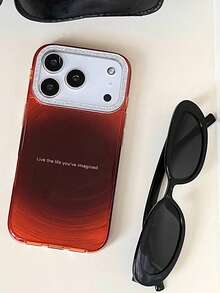 1pc New High-End Red Gradient Swirl IMD Phone Case Compatible With IPhone 17 Pro Max/17/16/15/14/13, Full Coverage Protective Cover For Women - Multicolor - View 8