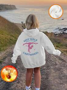 1pc Tween Girls Casual Printed Sweatshirt, Pullover Long Sleeve Thermal Lined Top For Autumn/Winter - Why Walk When You Can Cartwheel, Interesting And Colorful Sweatshirt To Inspire Tween Girl Imagination - White - View 8
